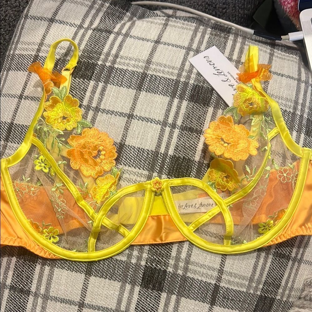 NWT For Love And Lemons Floral Bra 38B in Orange/ Yellow